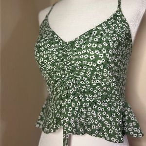 Green & White Flower Tank Top